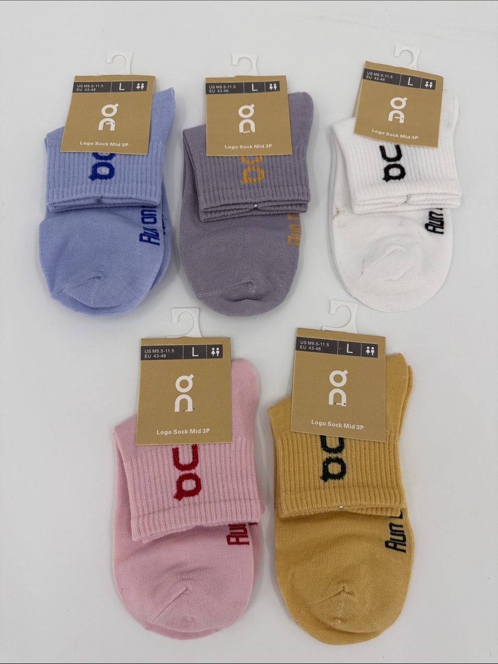 On Running Mid Logo Athletic Socks in Blue, Purple, White, Pink & Mustard